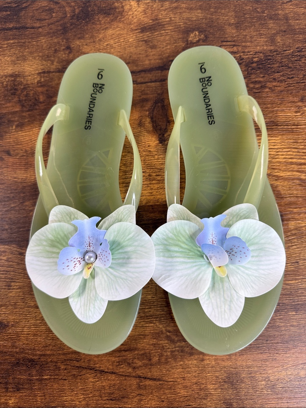 No Boundaries Olive Green Floral Jelly Sandals